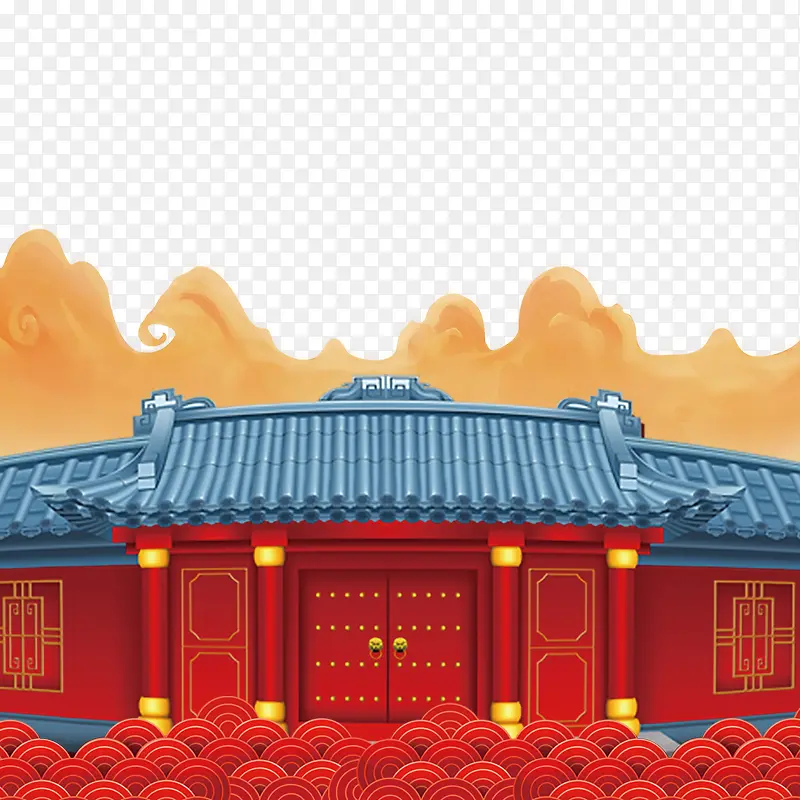 红色喜庆大门节日元素