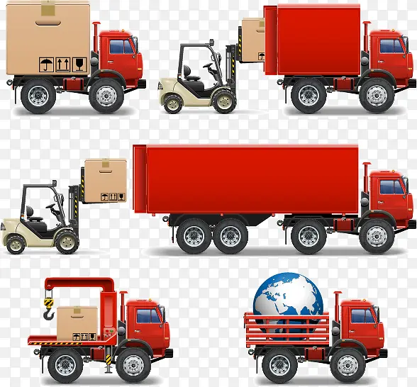 红色叉车和卡车设计矢量素材下载