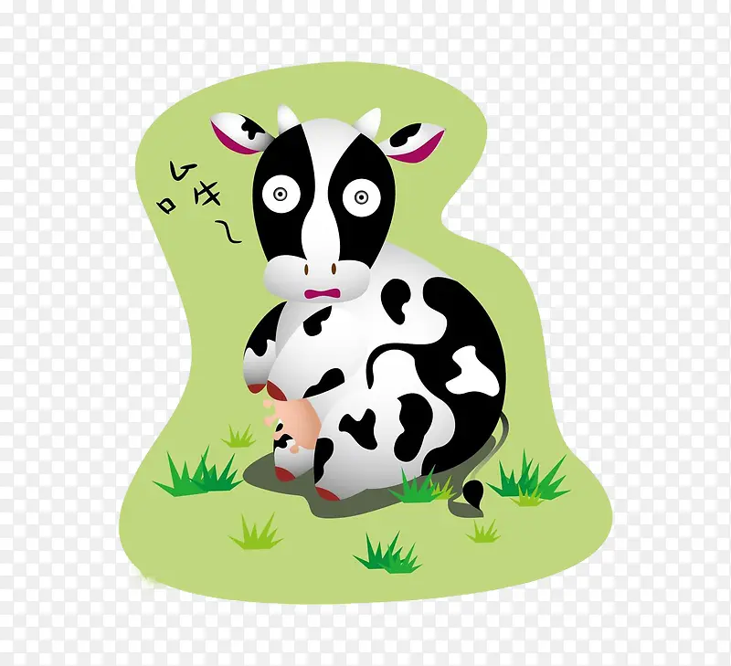 卡通草地上的奶牛