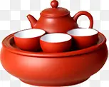 红色复古茶具中秋