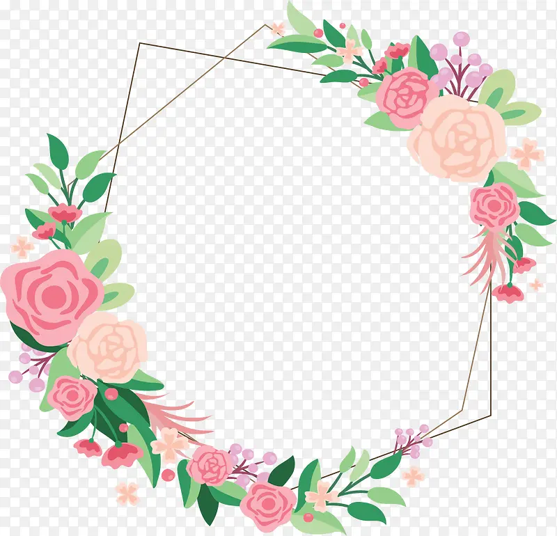 浪漫粉玫瑰婚礼边框