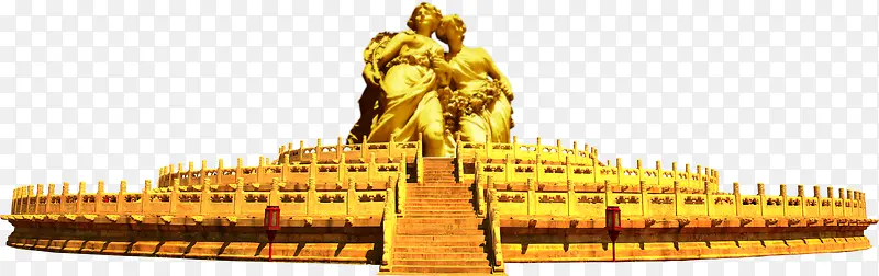 金色雕像台阶装饰图案