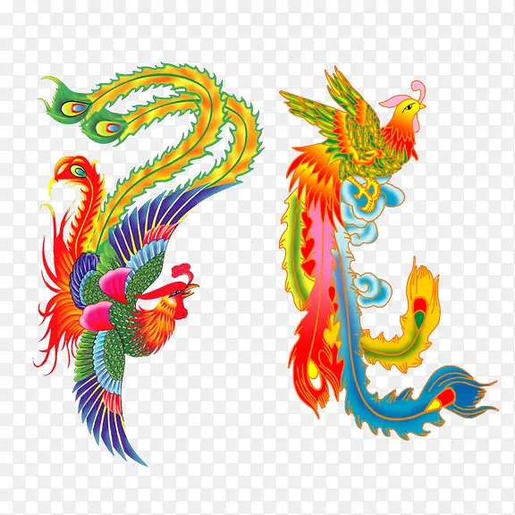 一对彩凤凰PNG图片素材下载_图片编号8739180-PNG素材网