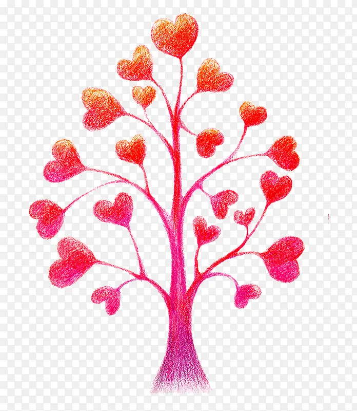 红色蜡笔爱心小树装饰图案