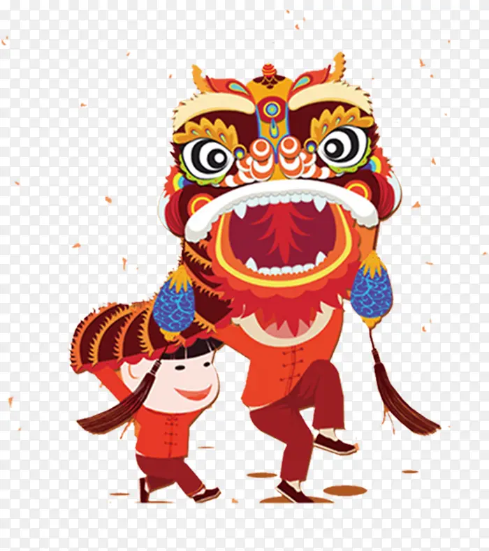 春节卡通舞狮子主题