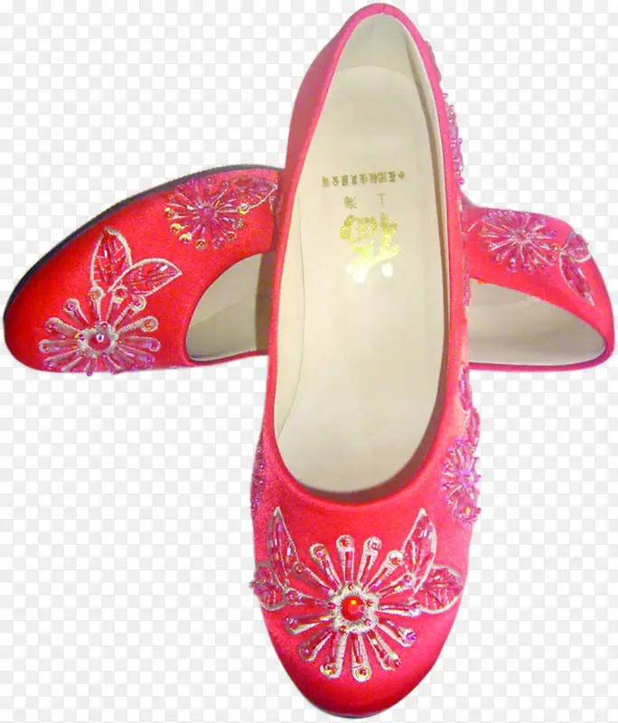 红色花纹中国风女鞋