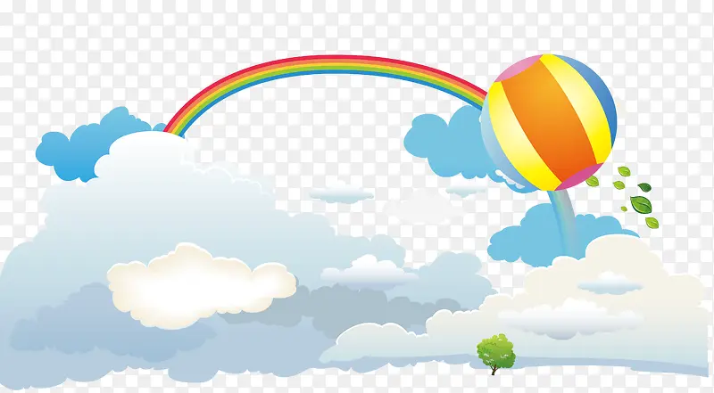 卡通云朵后的彩虹背景矢量图