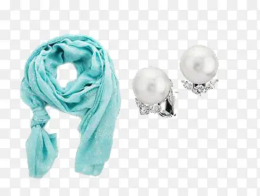 浅蓝色围巾和珍珠耳环