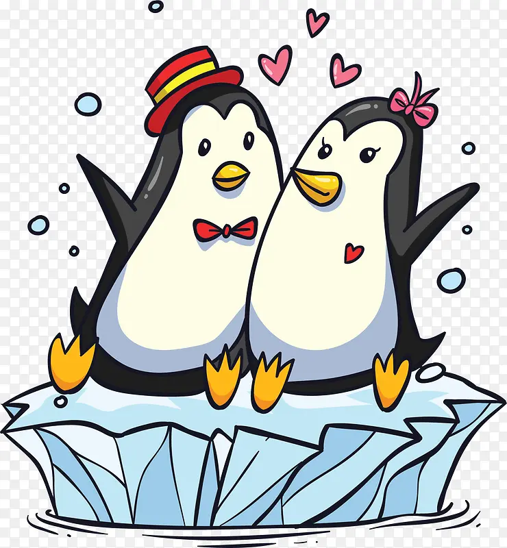 冰块上的企鹅情侣
