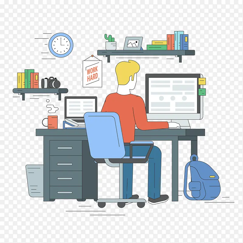 手绘办公的人物设计矢量图