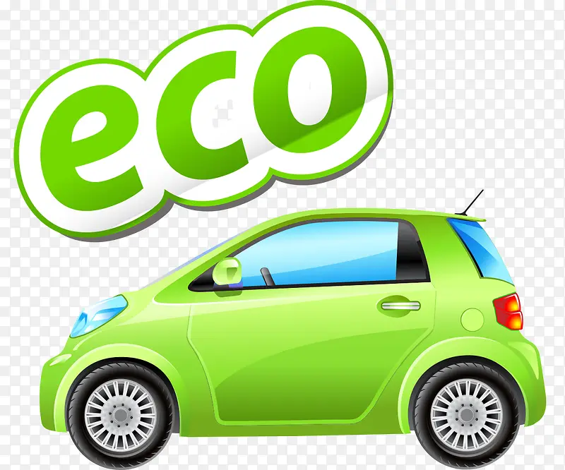 矢量绿色eco汽车