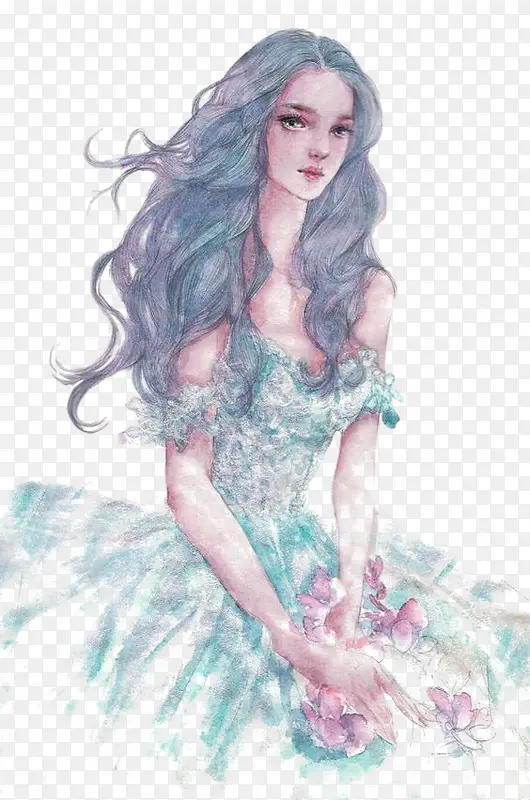 手绘水彩少女PNG图片素材下载_图片编号8772519-PNG素材网