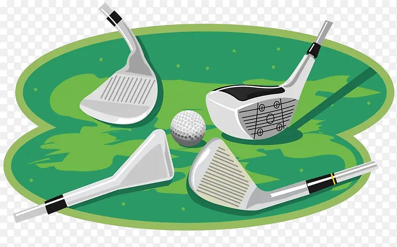 四个高尔夫球杆和高尔夫球插画