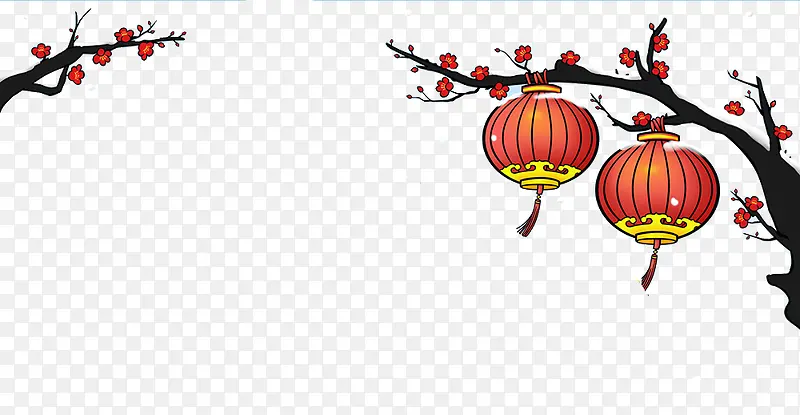 红梅挂灯笼庆春节