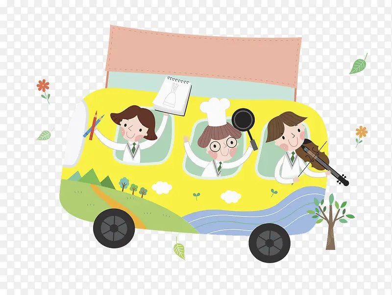 手绘校车