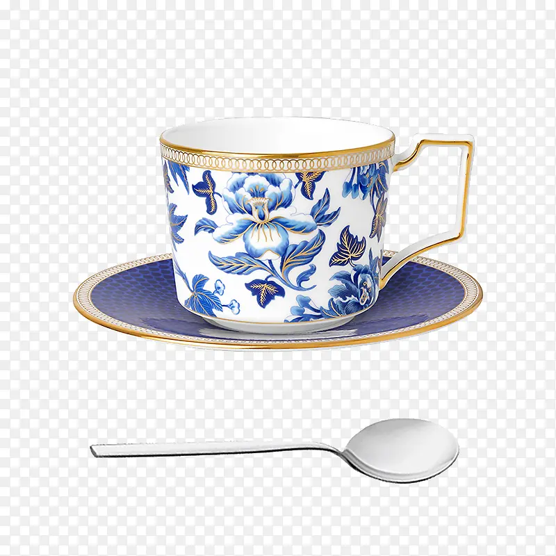 印着青花瓷花纹的咖啡杯