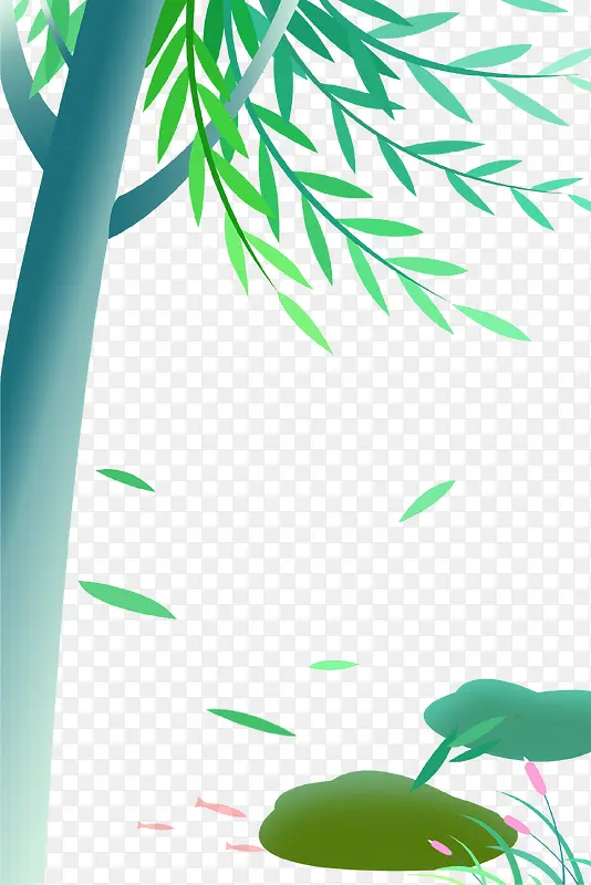 绿色春季柳树荷叶海报背景