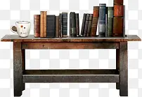 桌子书本和茶杯实物图片