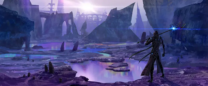 游戏场景环境渲染效果紫色光效