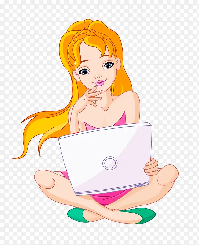 美女卡通玩电脑图片