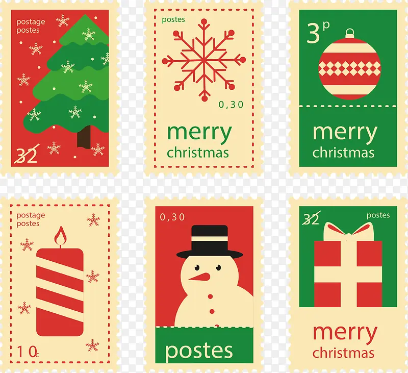 复古风圣诞邮票