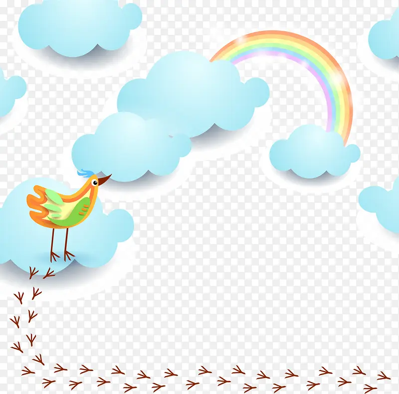 彩色鸟与彩虹天空剪贴画矢量素