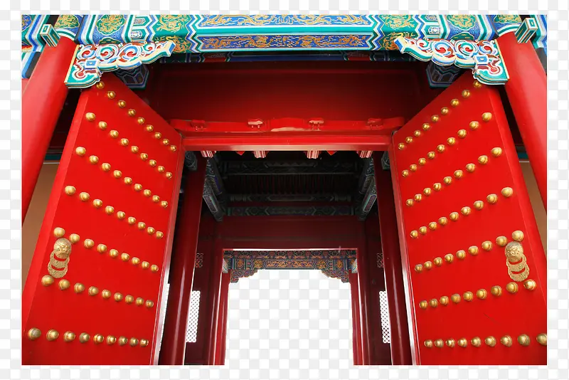 中国传统特色彩色印花仿古大红门