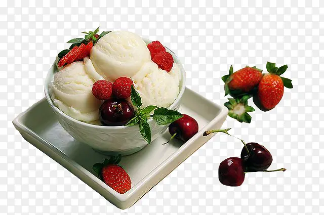 草莓香草冰淇淋拼盘