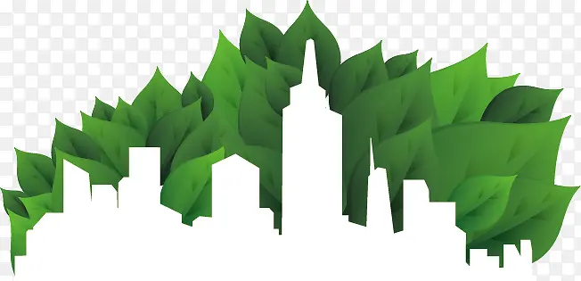 城市树叶剪影