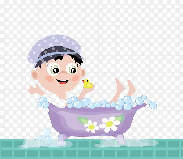 在澡盆里玩耍的男孩