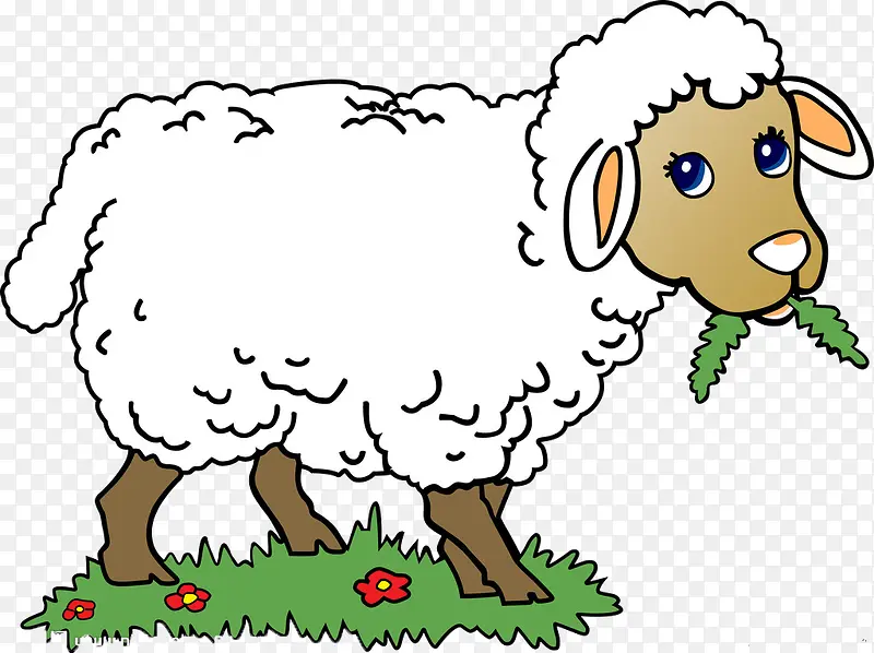 白色小羊吃草图