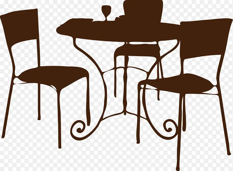 欧式餐桌餐椅剪影矢量图