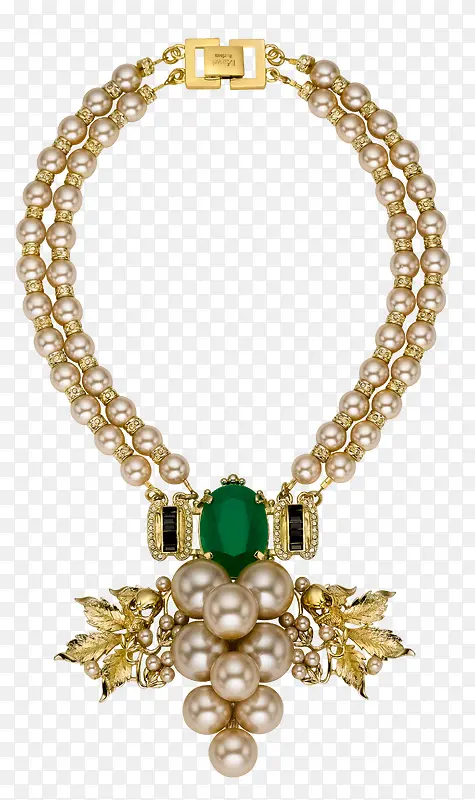 高档珍珠绿宝石项链