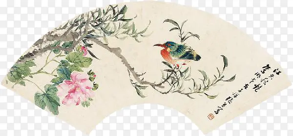 中国风 国画  牡丹 扇面