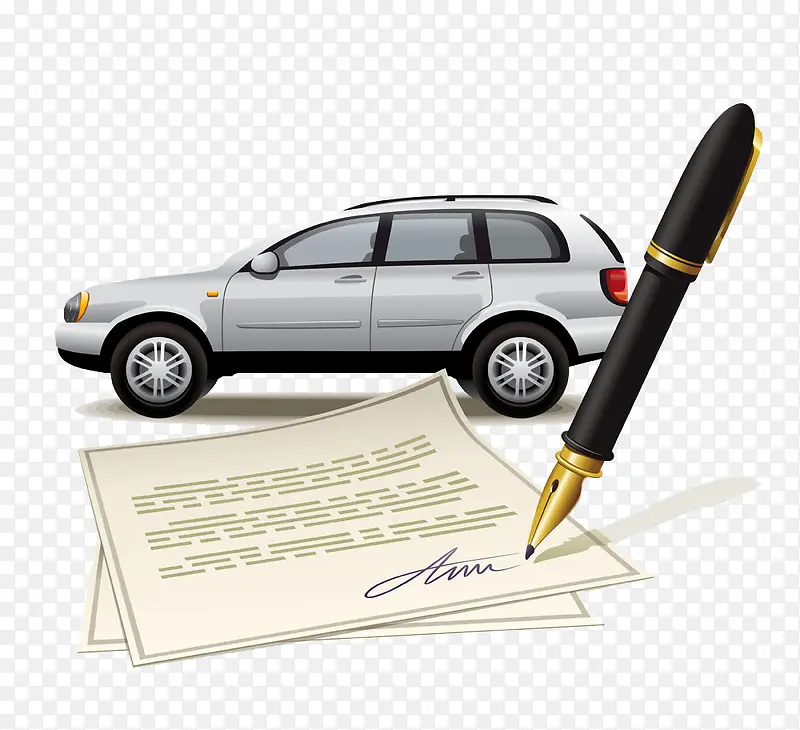 卡通手绘SUV车与钢笔
