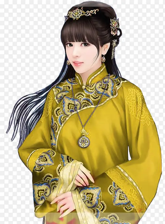 黄色服饰长发古代美女