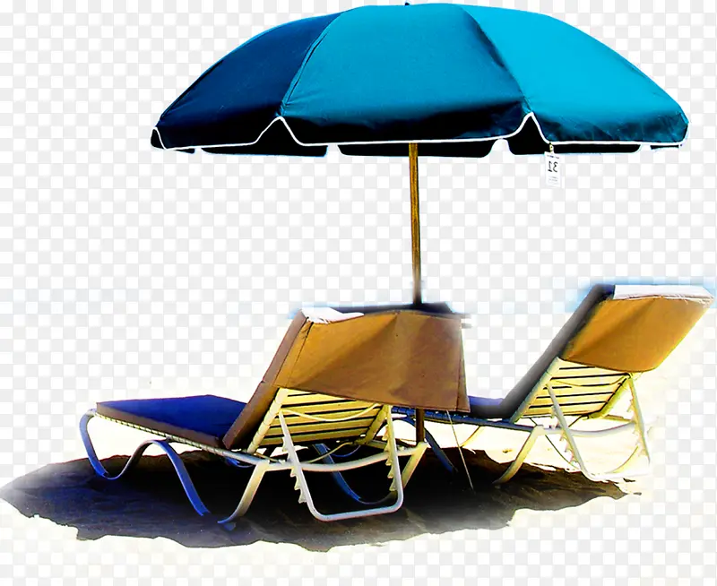创意合成效果沙滩遮阳伞躺椅