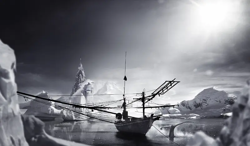 冰川上的大船海报背景