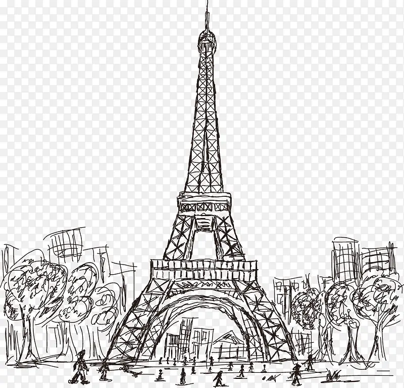 矢量巴黎埃菲尔铁塔线稿