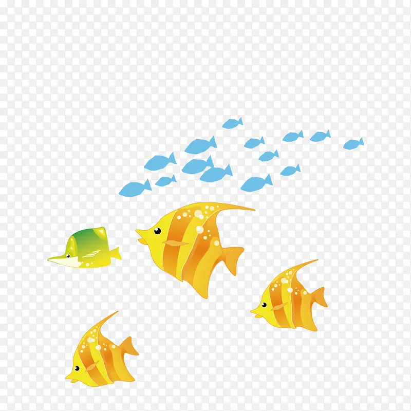 矢量黄色蓝色热带鱼群