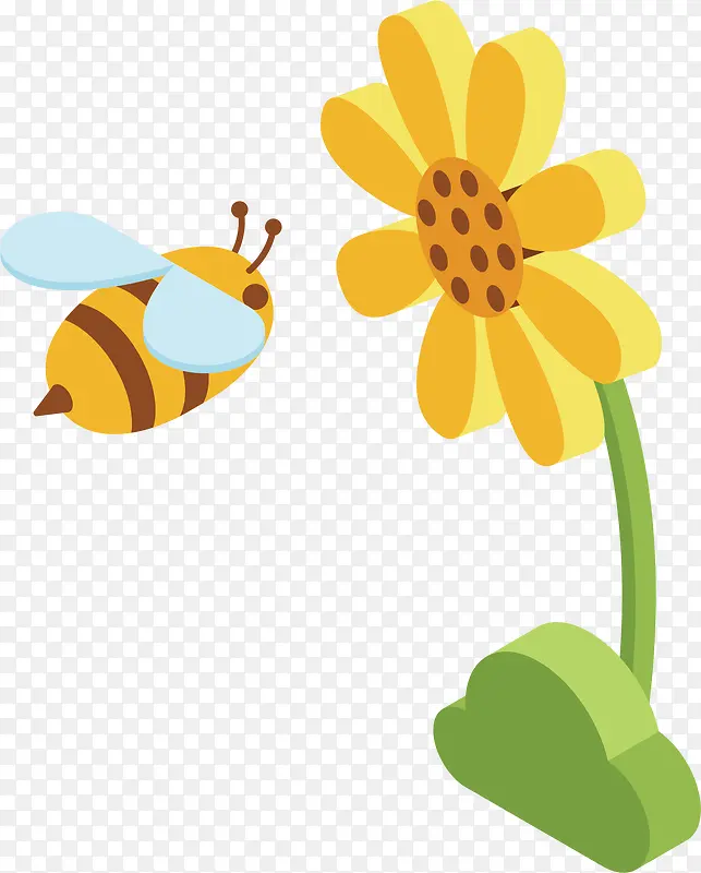 蜜蜂采花矢量图