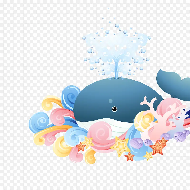 水彩矢量鲸鱼