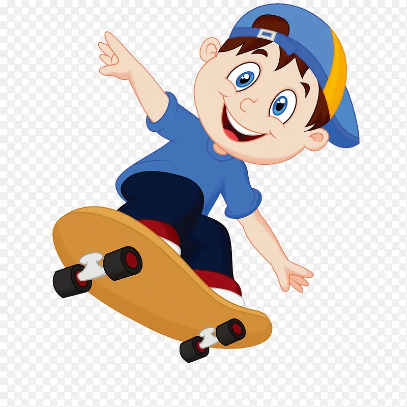 卡通玩滑板男孩