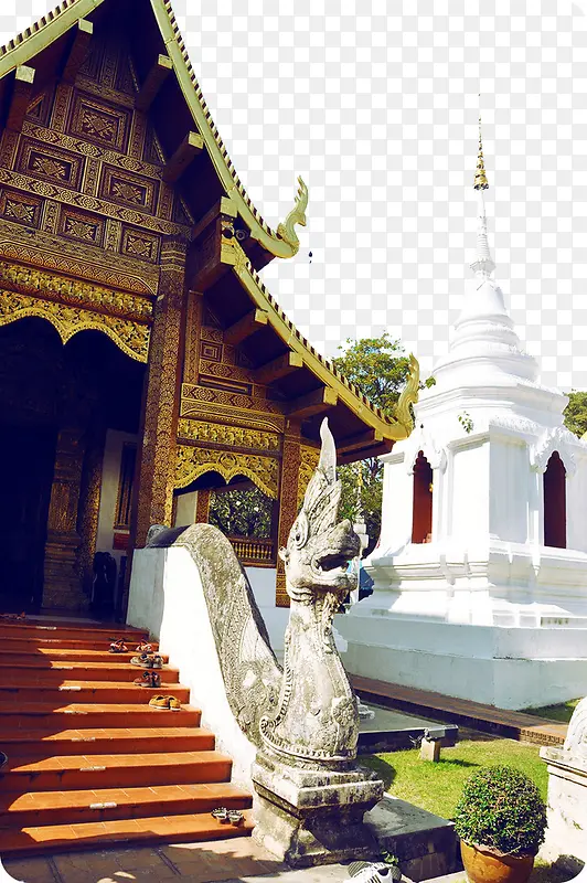 泰国清迈佛寺和白塔