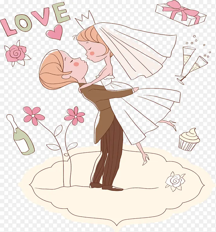粉色婚礼插画爱情树