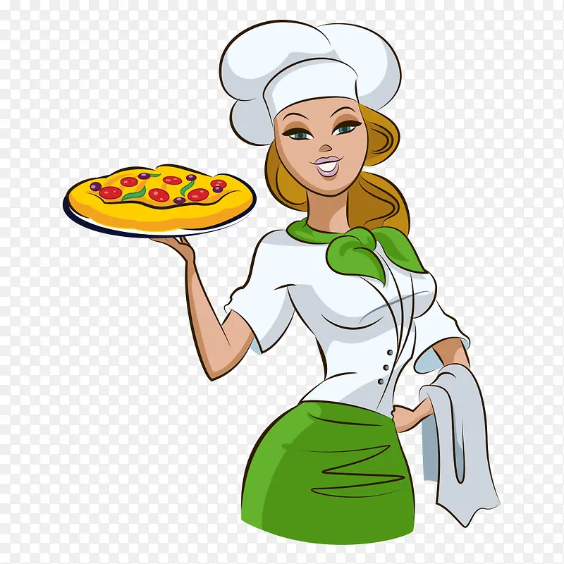 端披萨的女厨师