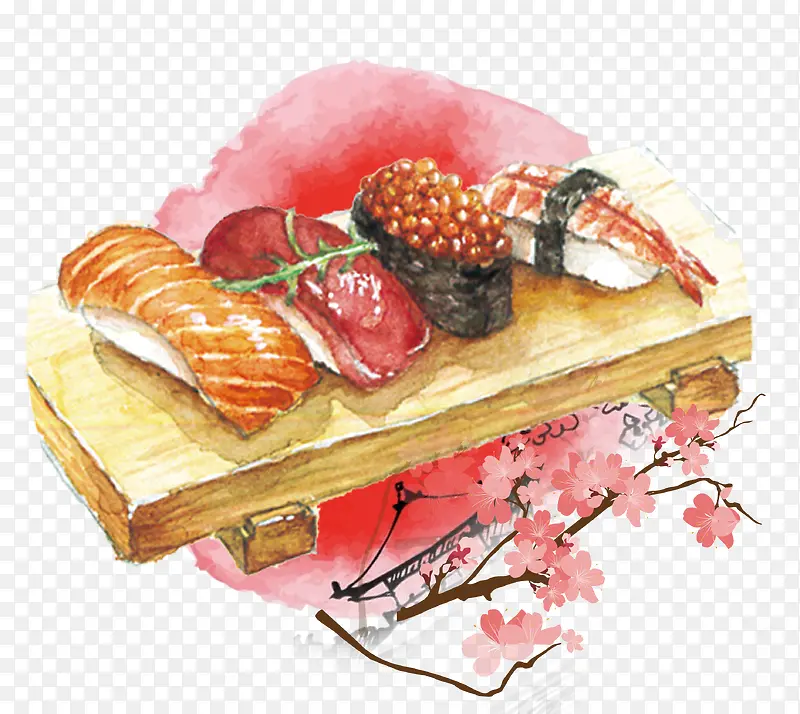 手绘木板上的日料寿司
