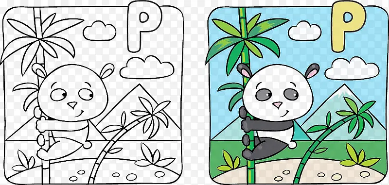熊猫插画与字母P