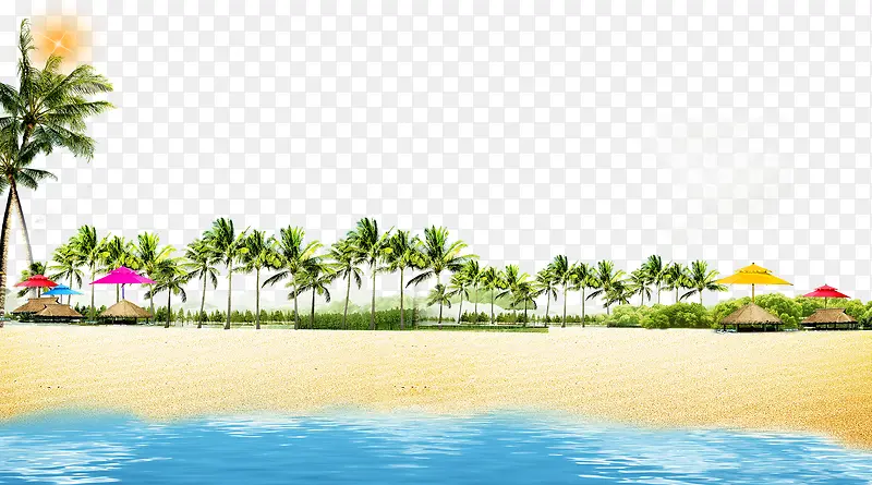 夏日沙滩椰树林游玩背景
