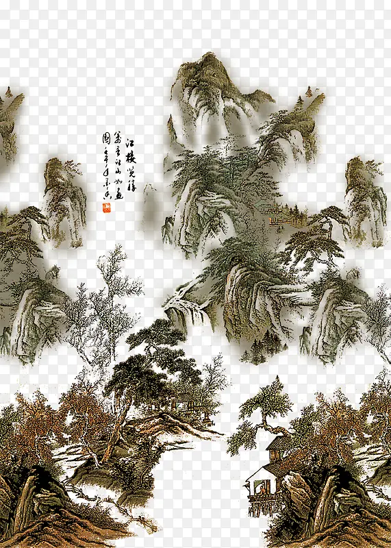 手绘古典素材古典图案 中国风山